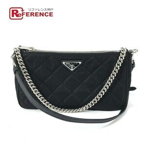 Prada Triangle Logo Quilted Tessuto Chain Crossbody Bag Nylon Black